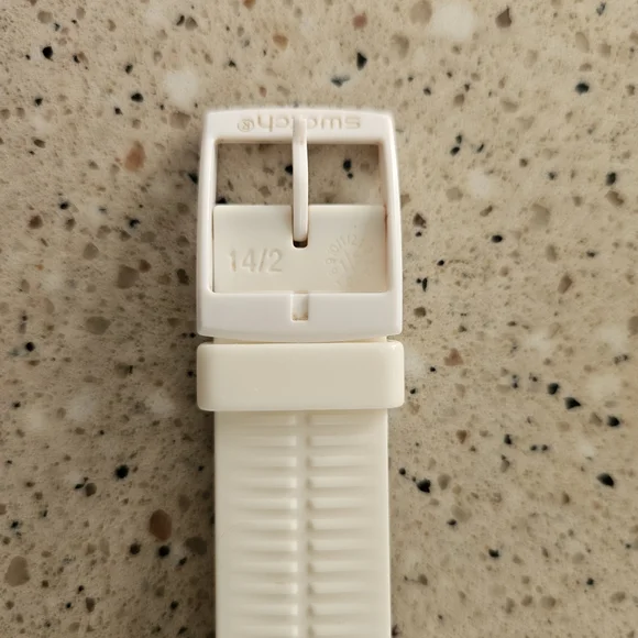 Swatch White Silicone Watch with Gold Transparent Dial and Swarovski Crystals - Picture 8 of 11